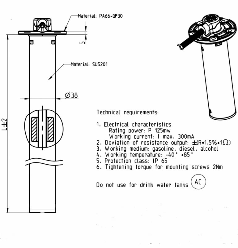 Tubular Sensor 90-4 Ohm 2